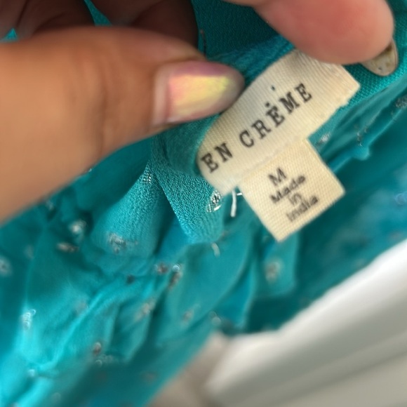 En Creme Silk Teal Long Sleeve Dress M - Picture 2 of 5